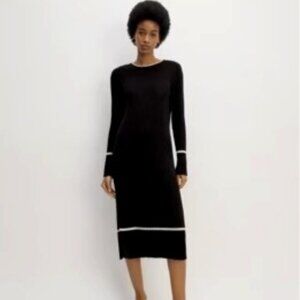 Everlane The Cotton Wide Rib Midi Dress, Black/Cream details - Size, XS
